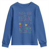 No War On Iran Colorful Peace Graphic Youth Sweatshirt Retro Anti War Protest