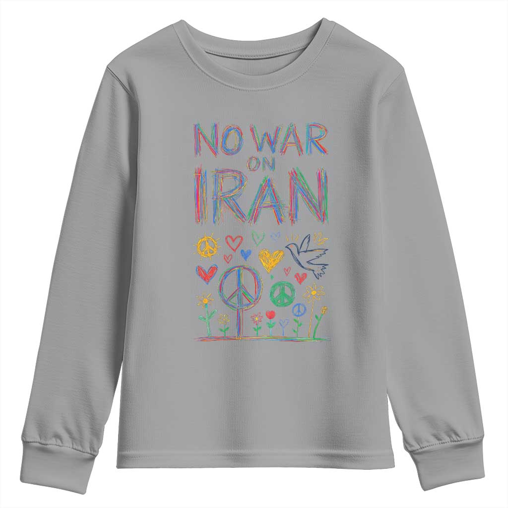 No War On Iran Colorful Peace Graphic Youth Sweatshirt Retro Anti War Protest