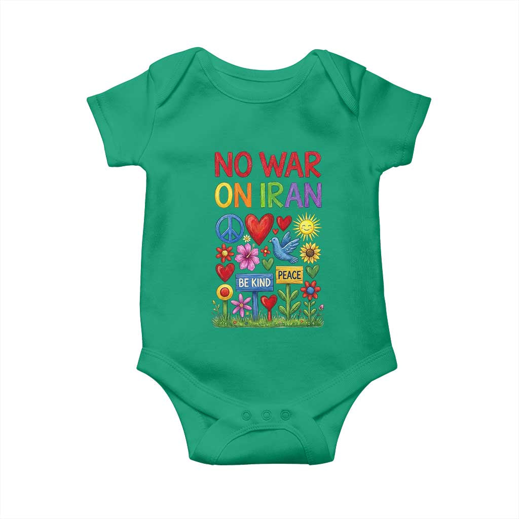 No War On Iran Colorful Peace Protest Baby Onesie Anti War Activist Statement