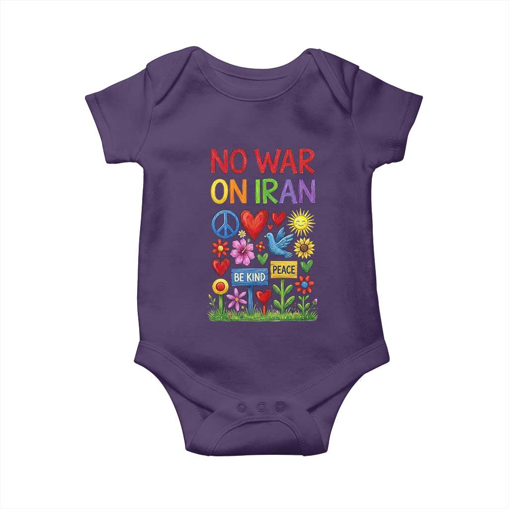 No War On Iran Colorful Peace Protest Baby Onesie Anti War Activist Statement