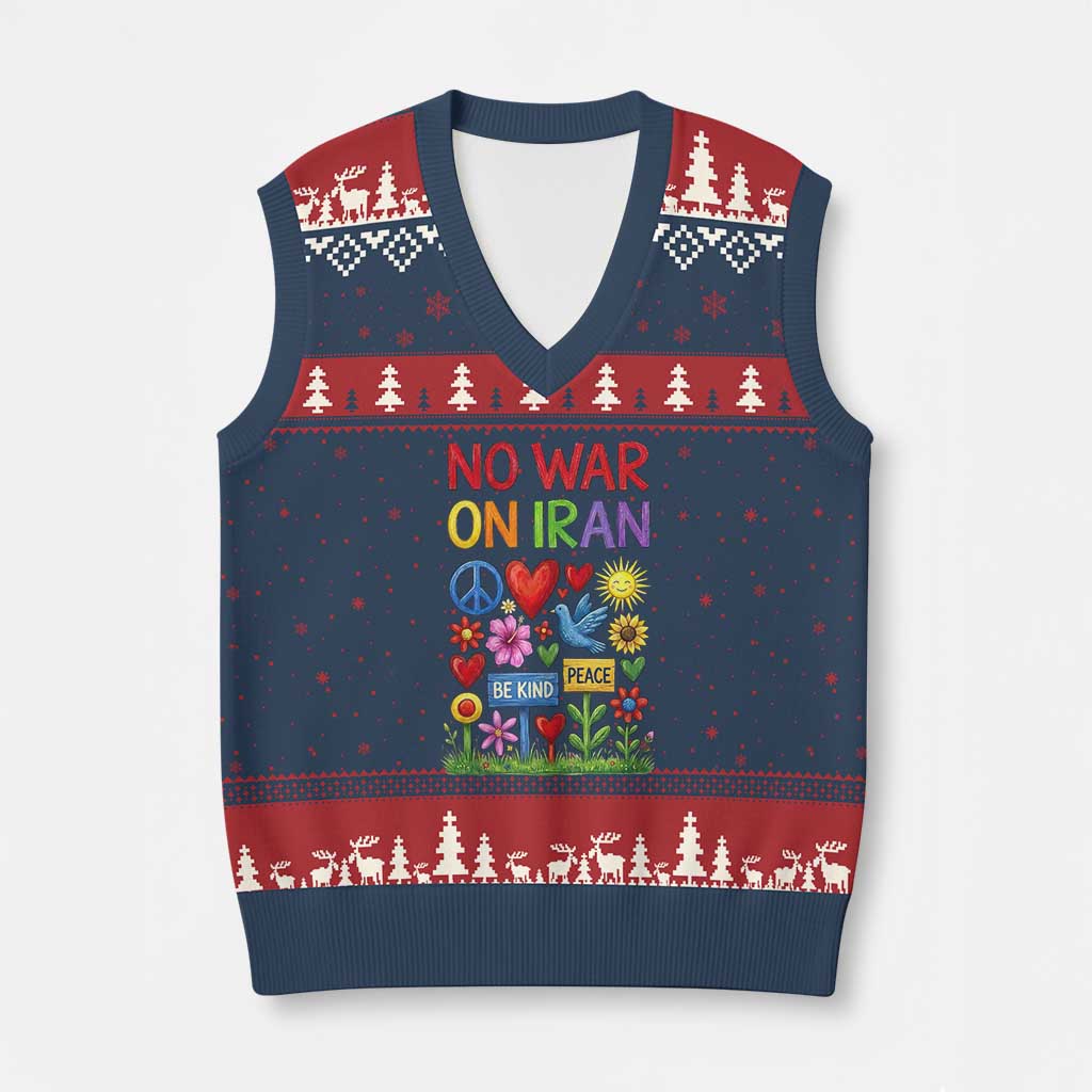 No War On Iran Colorful Peace Protest V-Neck Knit Sweater Vest Anti War Activist Statement