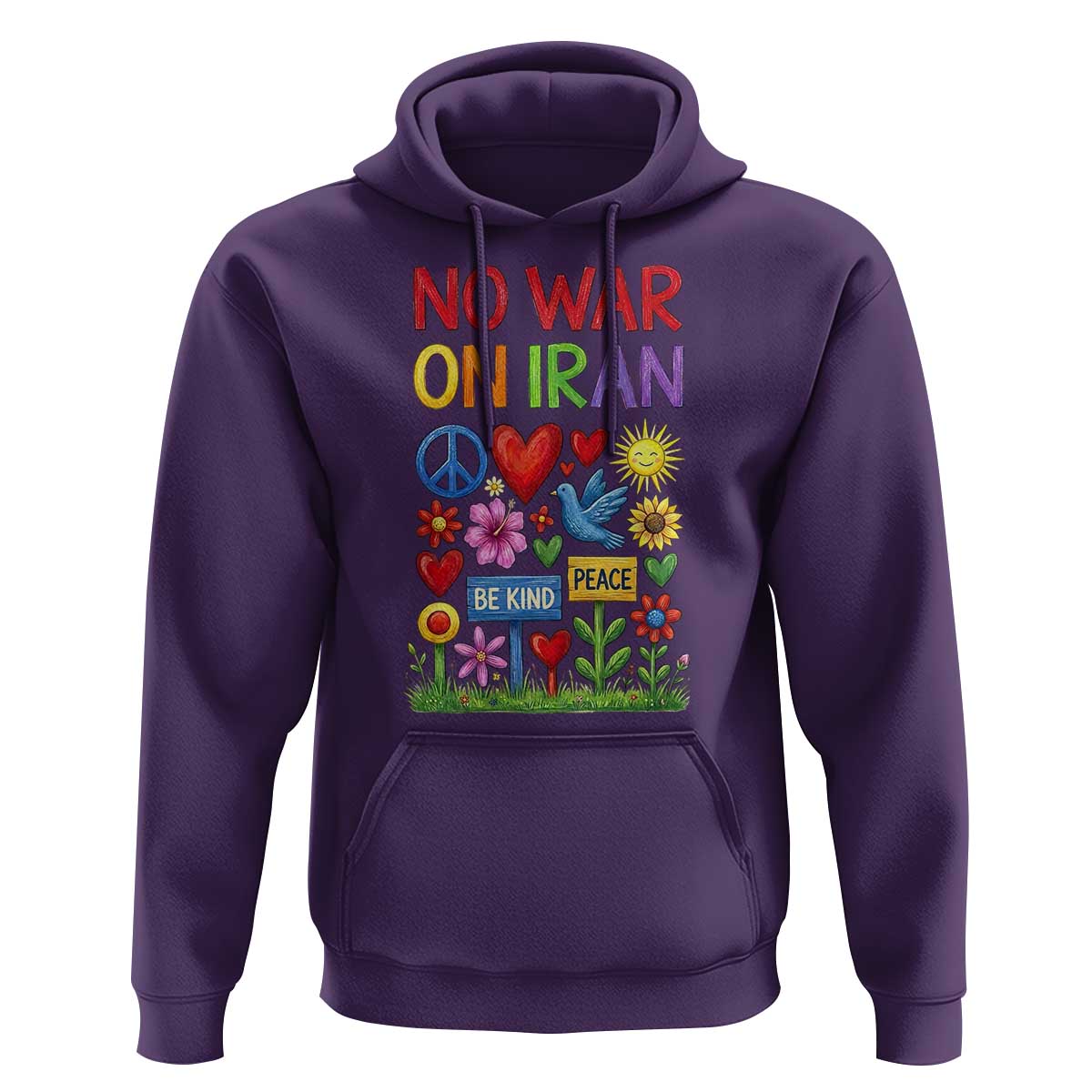 No War On Iran Colorful Peace Protest Hoodie Anti War Activist Statement