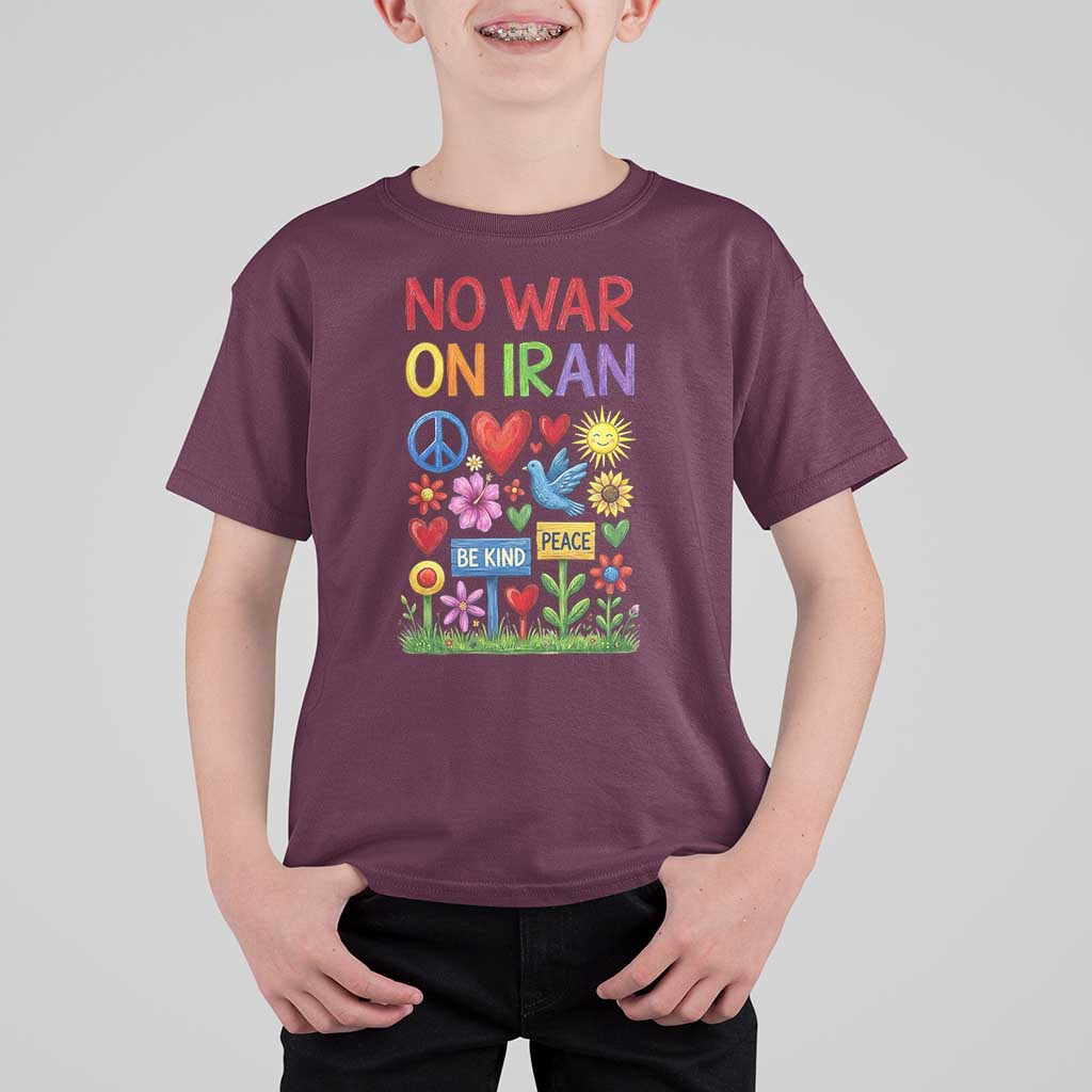 No War On Iran Colorful Peace Protest T Shirt For Kid Anti War Activist Statement