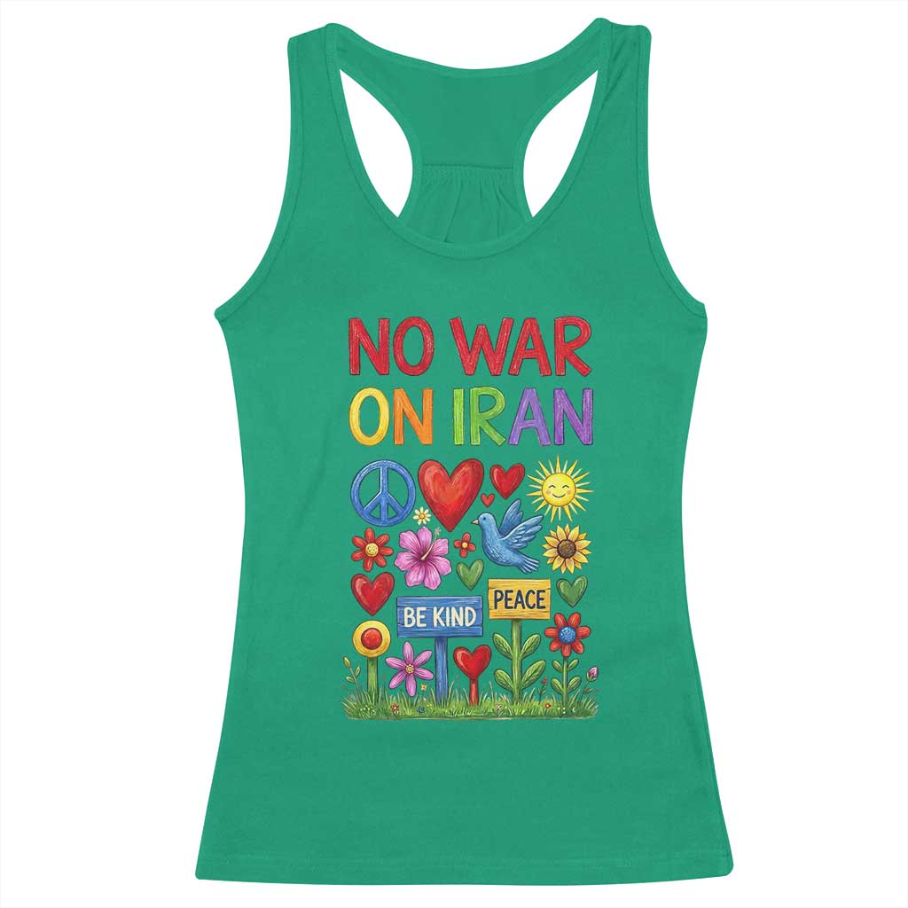 No War On Iran Colorful Peace Protest Racerback Tank Top Anti War Activist Statement