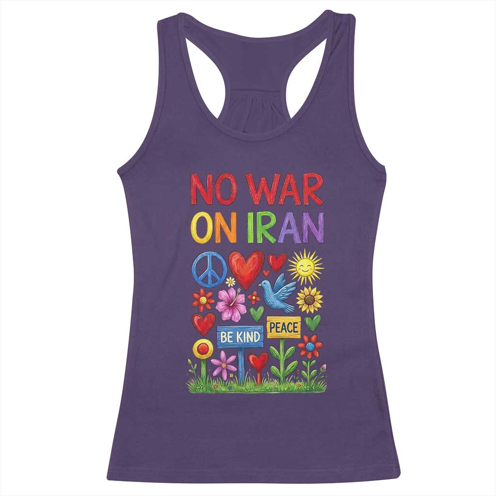 No War On Iran Colorful Peace Protest Racerback Tank Top Anti War Activist Statement