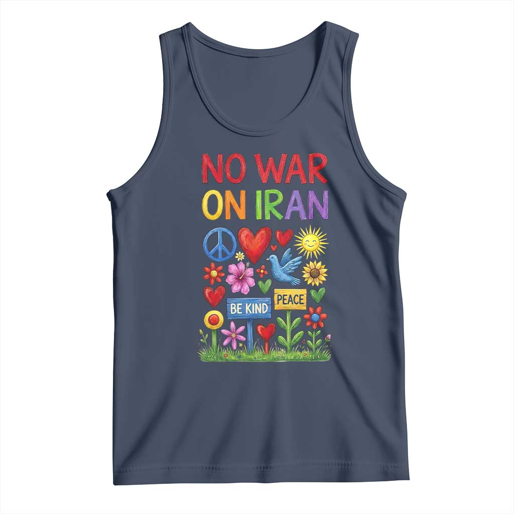 No War On Iran Colorful Peace Protest Tank Top Anti War Activist Statement