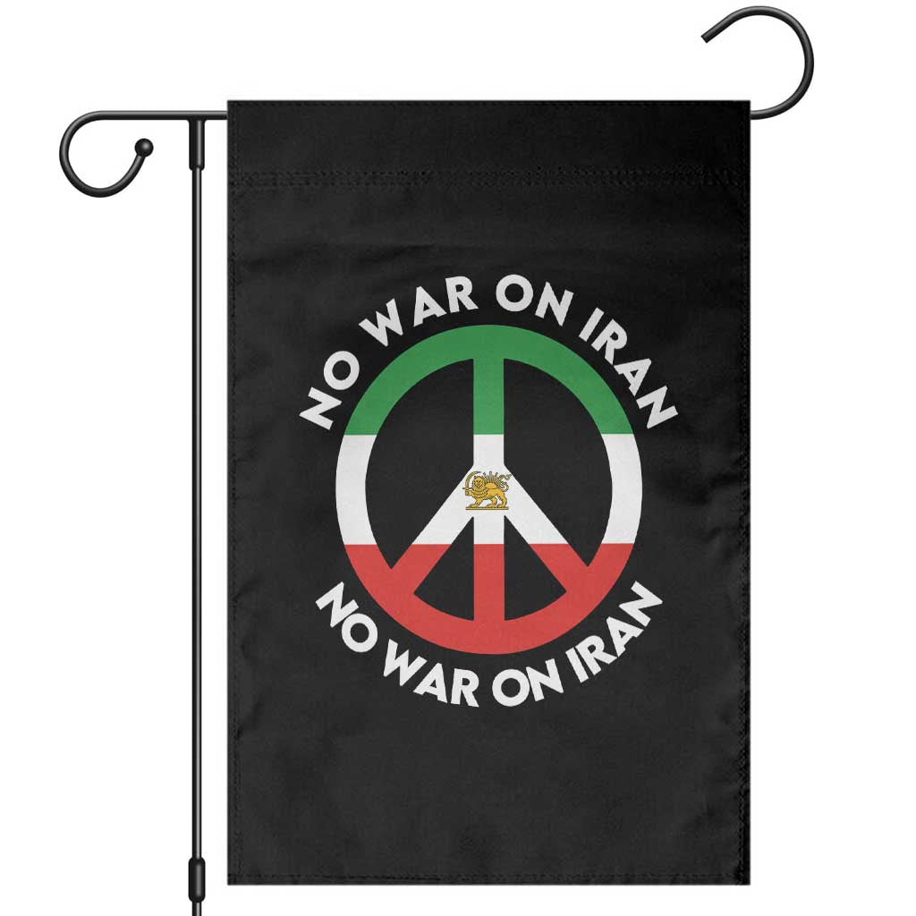 No War On Iran Peace Symbol Garden Flag Iranian Lion Emblem Anti War Protest