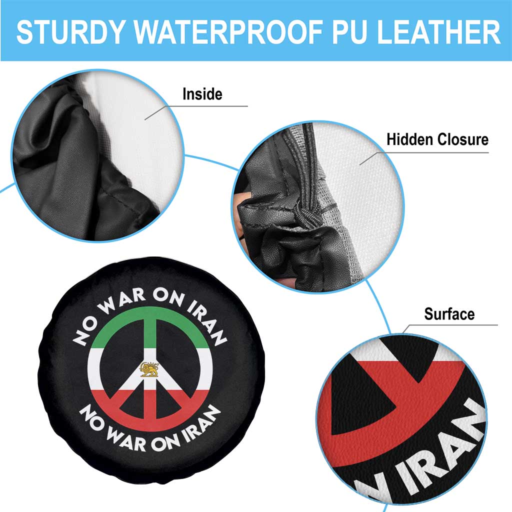 No War On Iran Peace Symbol Spare Tire Cover Iranian Lion Emblem Anti War Protest