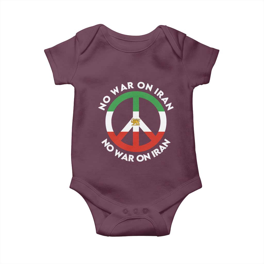 No War On Iran Peace Symbol Baby Onesie Iranian Lion Emblem Anti War Protest