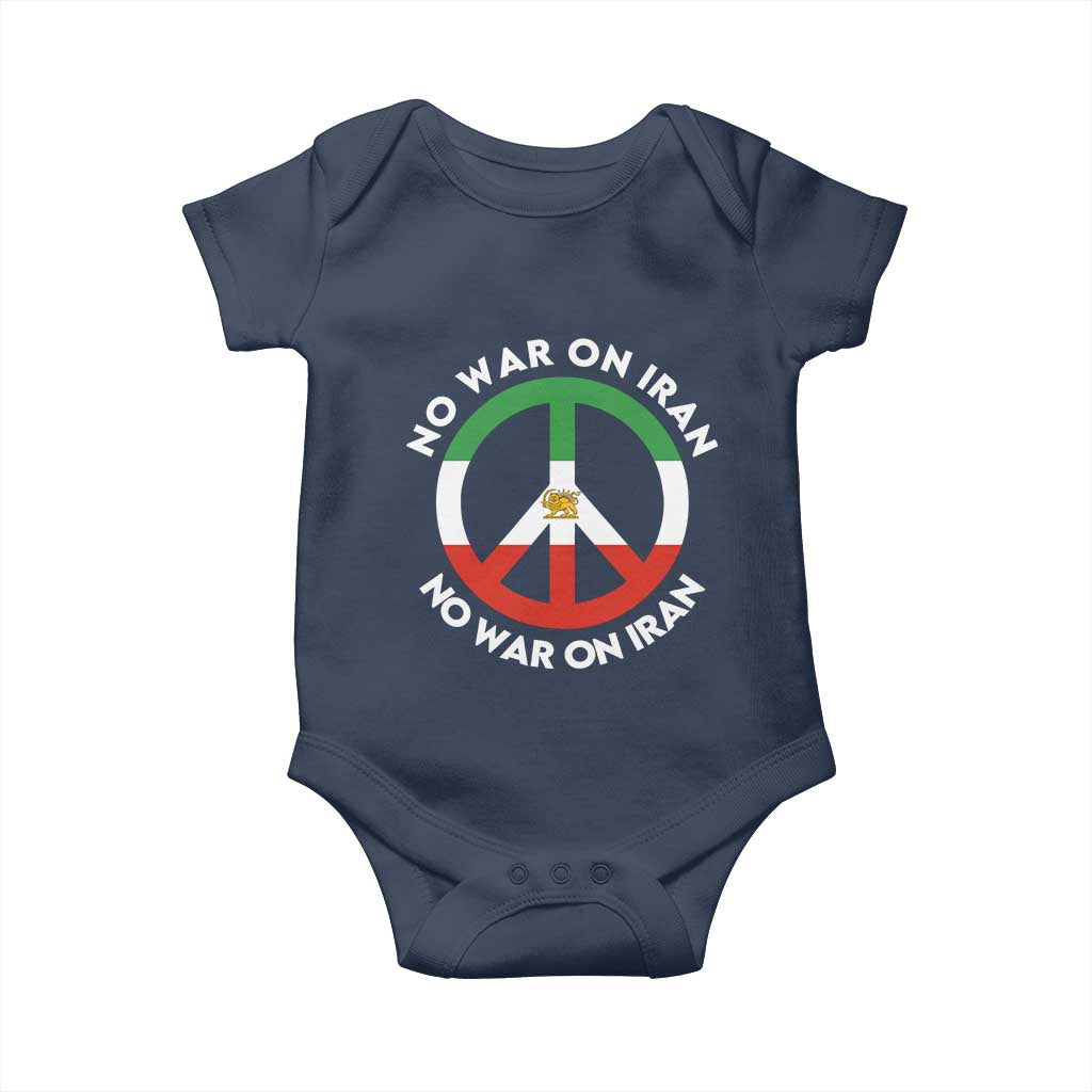 No War On Iran Peace Symbol Baby Onesie Iranian Lion Emblem Anti War Protest