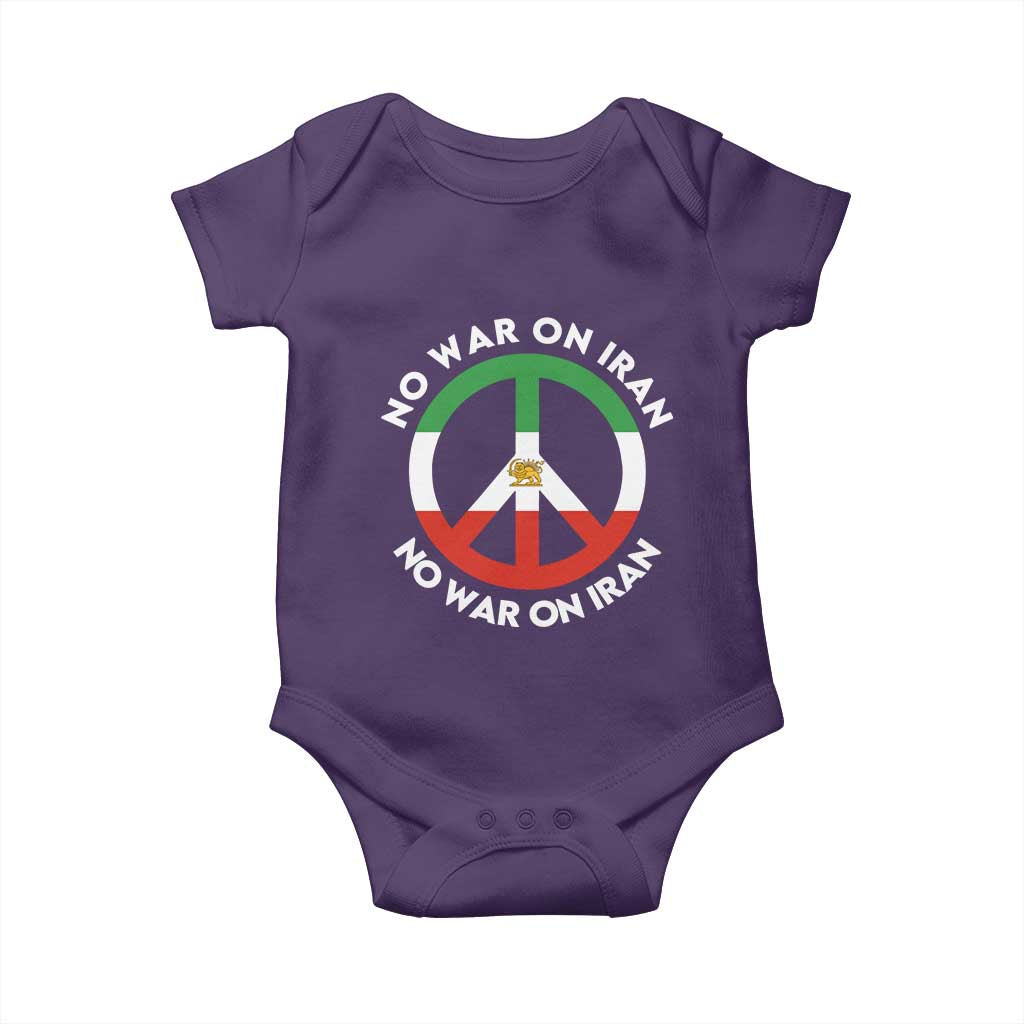 No War On Iran Peace Symbol Baby Onesie Iranian Lion Emblem Anti War Protest