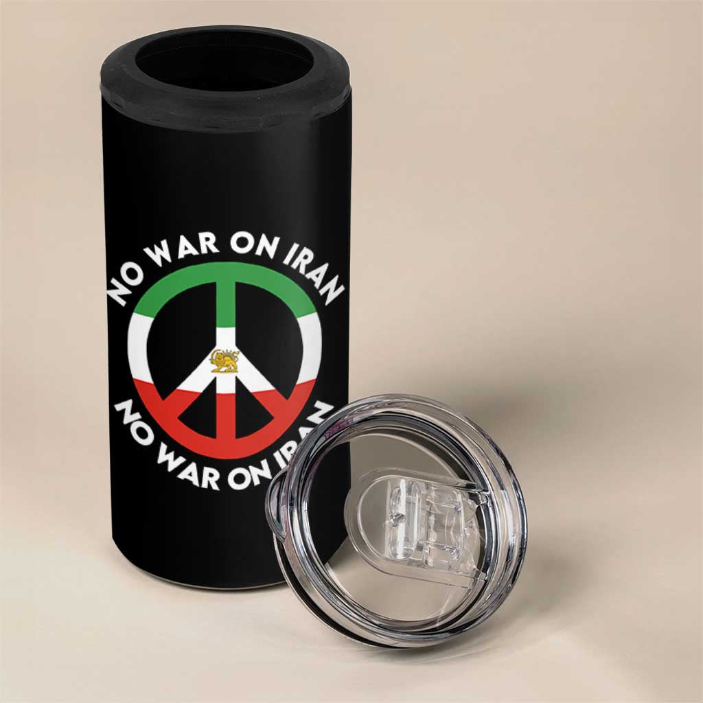 No War On Iran Peace Symbol 4 in 1 Can Cooler Tumbler Iranian Lion Emblem Anti War Protest