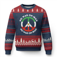 No War On Iran Peace Symbol Ugly Christmas Sweater Iranian Lion Emblem Anti War Protest