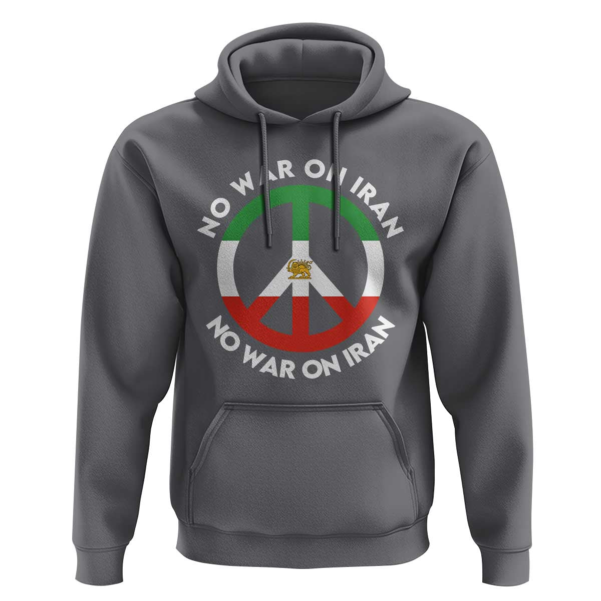 No War On Iran Peace Symbol Hoodie Iranian Lion Emblem Anti War Protest