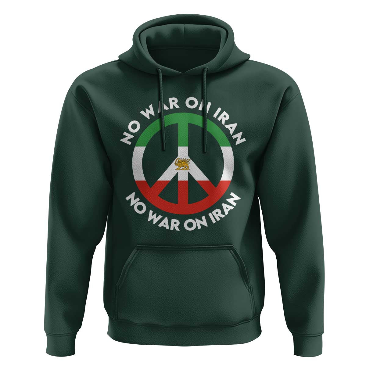 No War On Iran Peace Symbol Hoodie Iranian Lion Emblem Anti War Protest