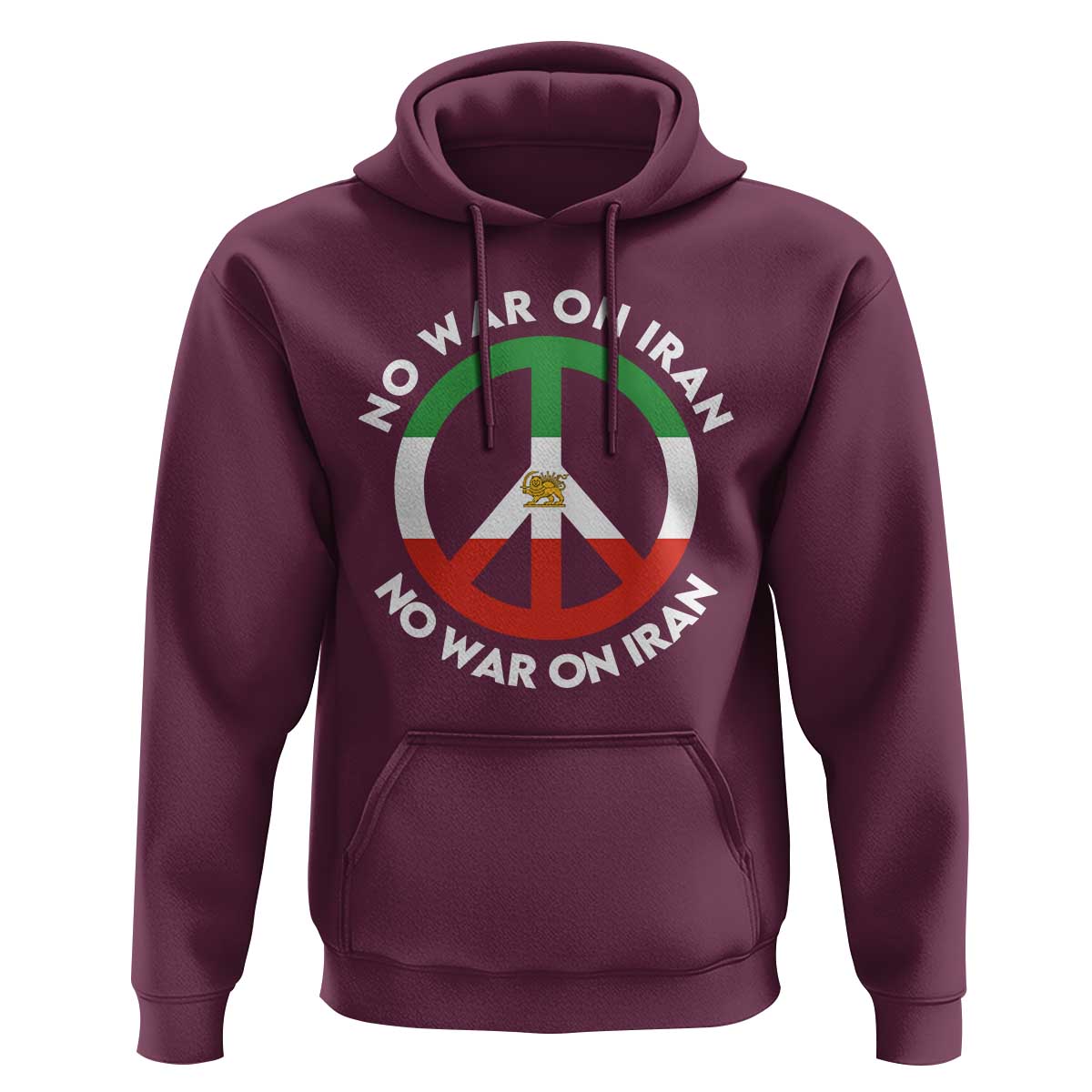 No War On Iran Peace Symbol Hoodie Iranian Lion Emblem Anti War Protest