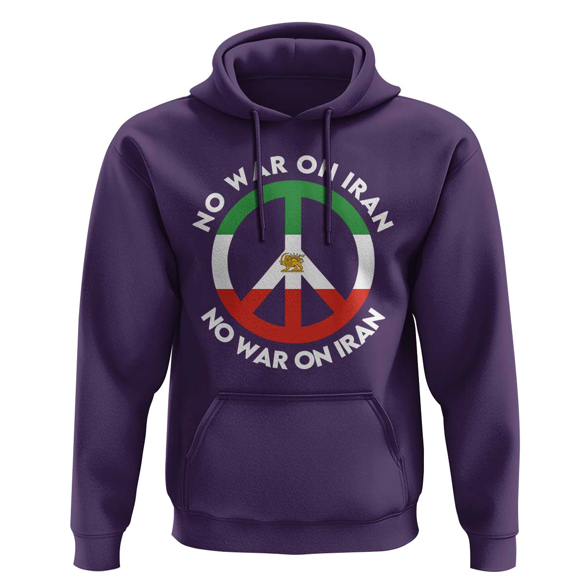 No War On Iran Peace Symbol Hoodie Iranian Lion Emblem Anti War Protest