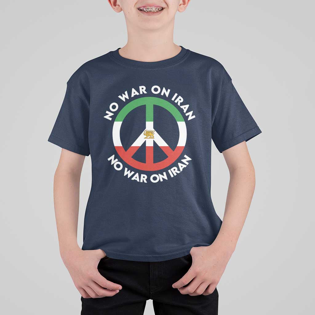No War On Iran Peace Symbol T Shirt For Kid Iranian Lion Emblem Anti War Protest