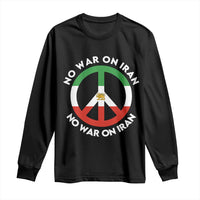 No War On Iran Peace Symbol Long Sleeve Shirt Iranian Lion Emblem Anti War Protest