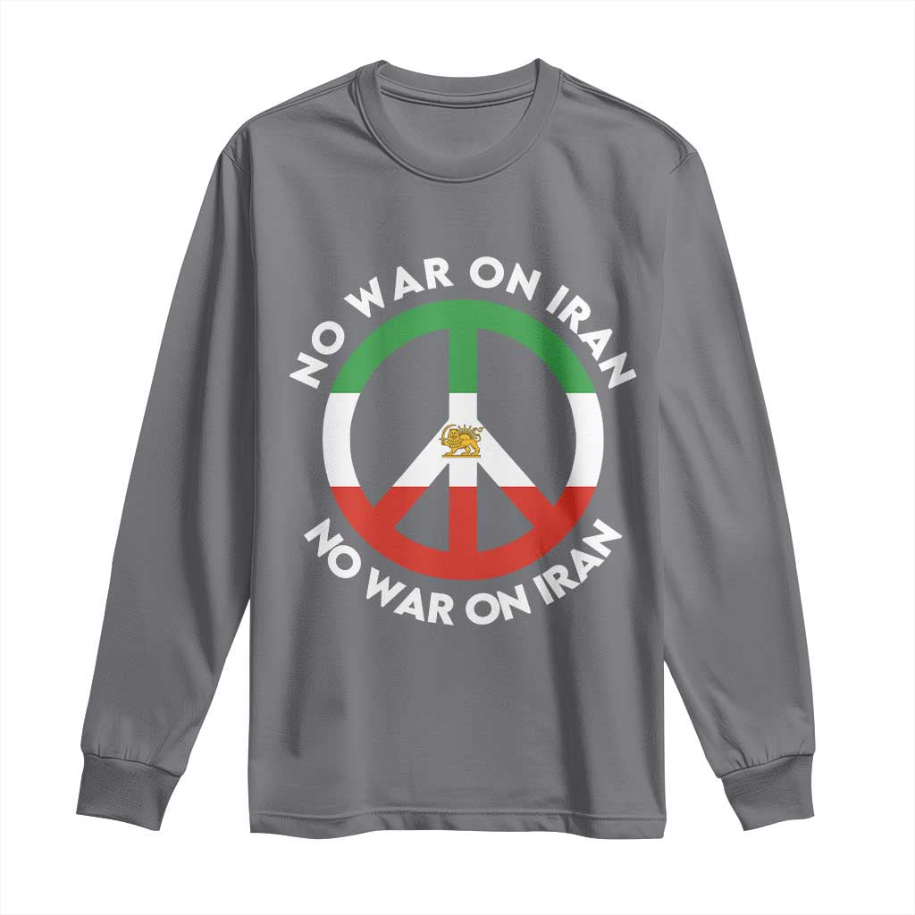 No War On Iran Peace Symbol Long Sleeve Shirt Iranian Lion Emblem Anti War Protest
