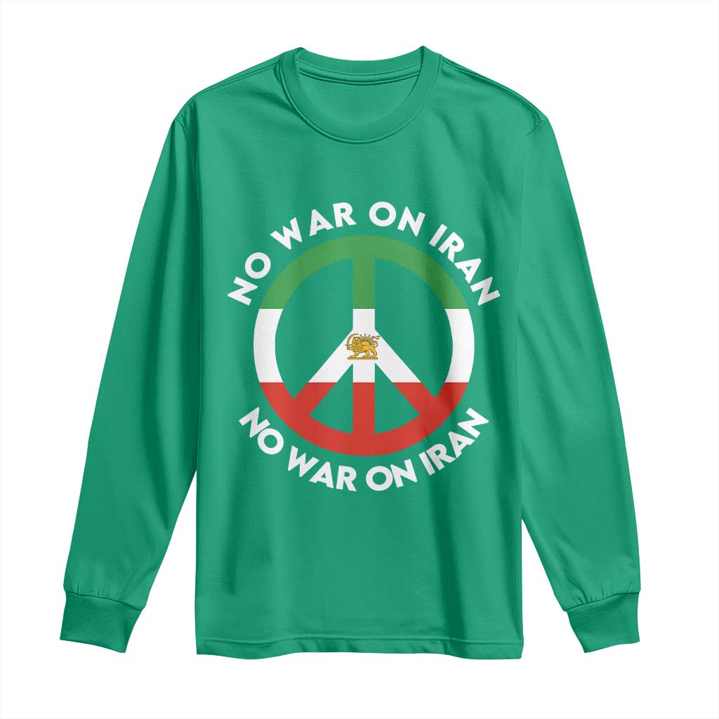 No War On Iran Peace Symbol Long Sleeve Shirt Iranian Lion Emblem Anti War Protest