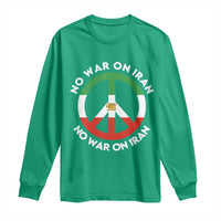 No War On Iran Peace Symbol Long Sleeve Shirt Iranian Lion Emblem Anti War Protest