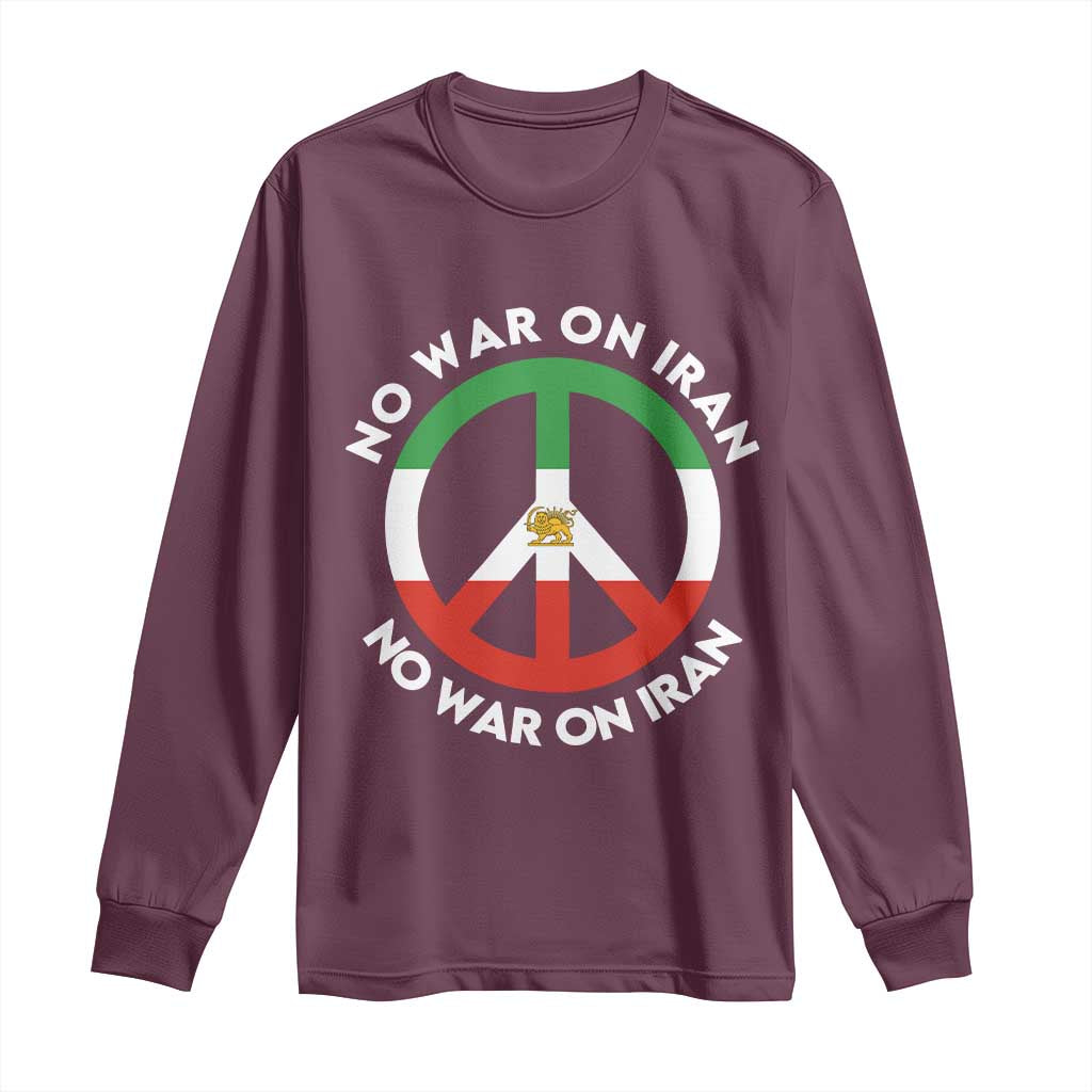 No War On Iran Peace Symbol Long Sleeve Shirt Iranian Lion Emblem Anti War Protest