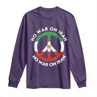 No War On Iran Peace Symbol Long Sleeve Shirt Iranian Lion Emblem Anti War Protest