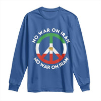 No War On Iran Peace Symbol Long Sleeve Shirt Iranian Lion Emblem Anti War Protest