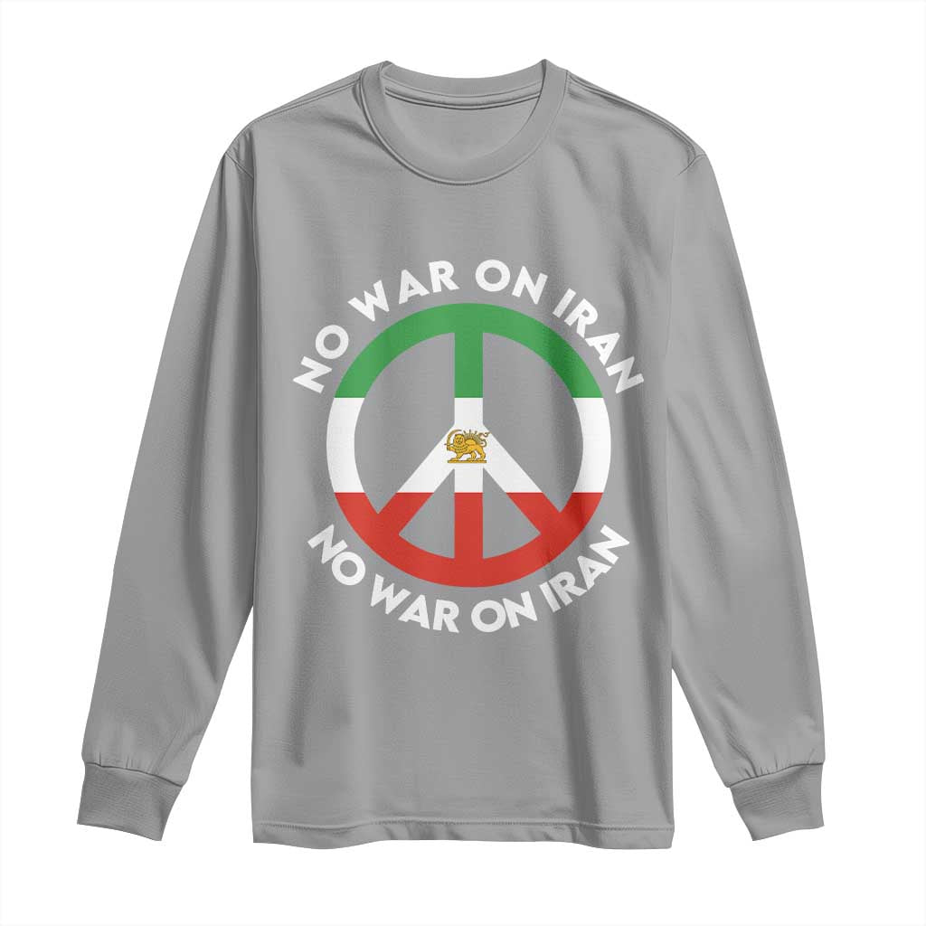 No War On Iran Peace Symbol Long Sleeve Shirt Iranian Lion Emblem Anti War Protest