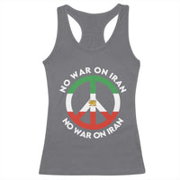 No War On Iran Peace Symbol Racerback Tank Top Iranian Lion Emblem Anti War Protest