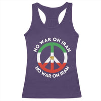 No War On Iran Peace Symbol Racerback Tank Top Iranian Lion Emblem Anti War Protest