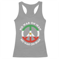 No War On Iran Peace Symbol Racerback Tank Top Iranian Lion Emblem Anti War Protest