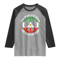 No War On Iran Peace Symbol Raglan Shirt Iranian Lion Emblem Anti War Protest