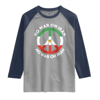 No War On Iran Peace Symbol Raglan Shirt Iranian Lion Emblem Anti War Protest