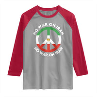 No War On Iran Peace Symbol Raglan Shirt Iranian Lion Emblem Anti War Protest