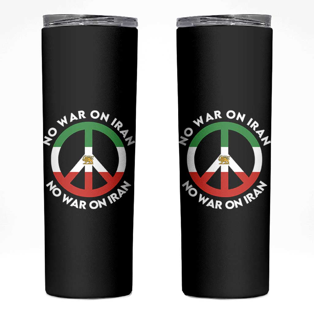 No War On Iran Peace Symbol Skinny Tumbler Iranian Lion Emblem Anti War Protest