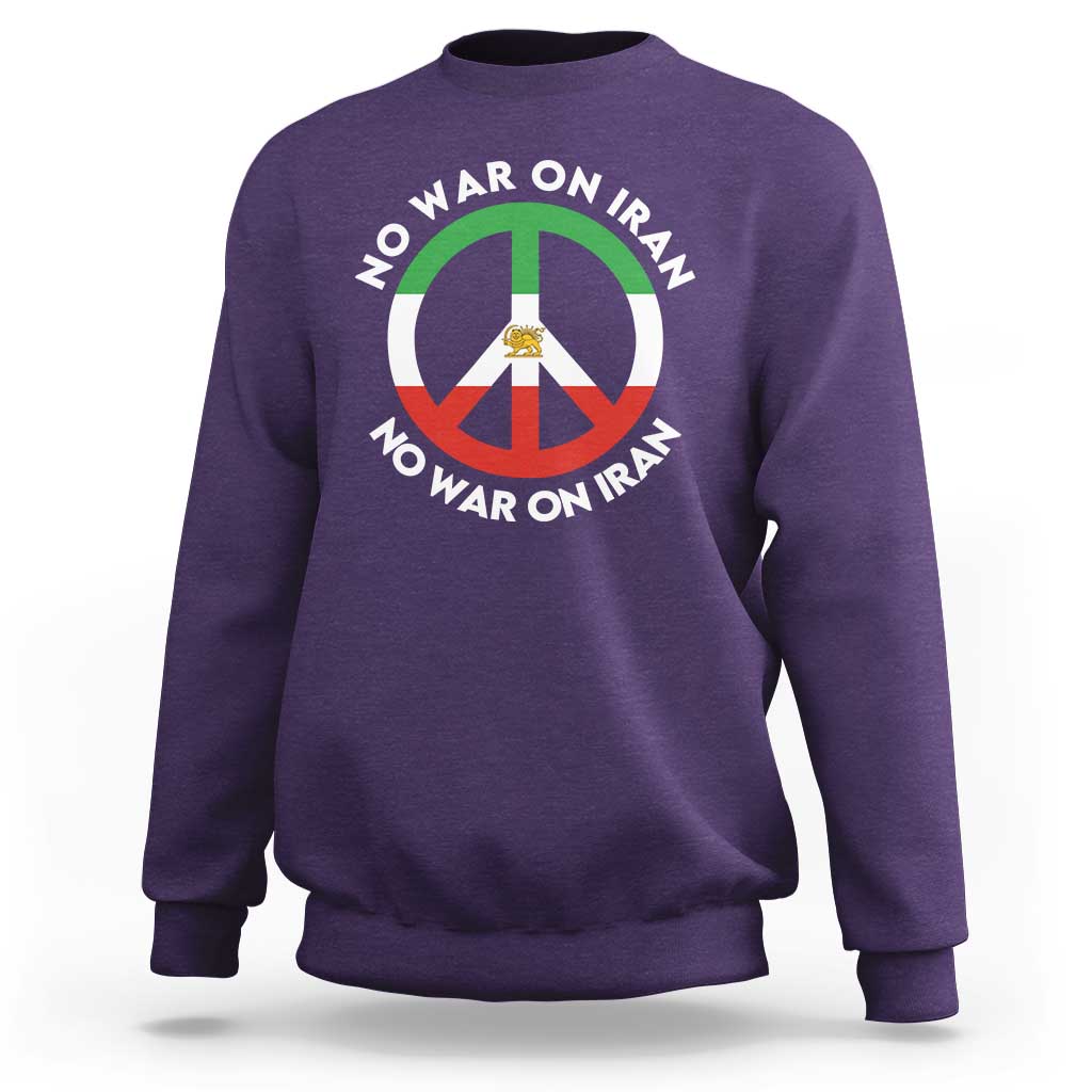 No War On Iran Peace Symbol Sweatshirt Iranian Lion Emblem Anti War Protest