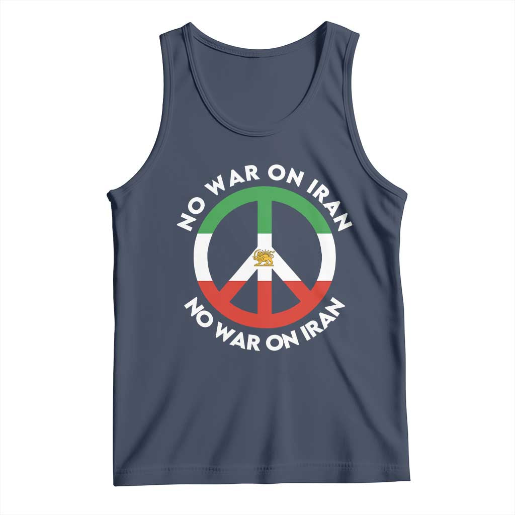 No War On Iran Peace Symbol Tank Top Iranian Lion Emblem Anti War Protest