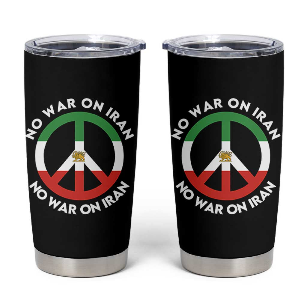No War On Iran Peace Symbol Tumbler Cup Iranian Lion Emblem Anti War Protest