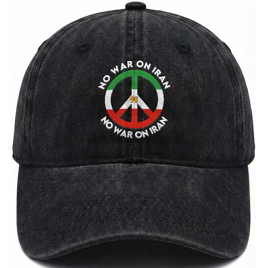 No War On Iran Peace Symbol Washed Cotton Baseball Cap Iranian Lion Emblem Anti War Protest