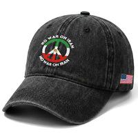 No War On Iran Peace Symbol Washed Cotton Baseball Cap Iranian Lion Emblem Anti War Protest
