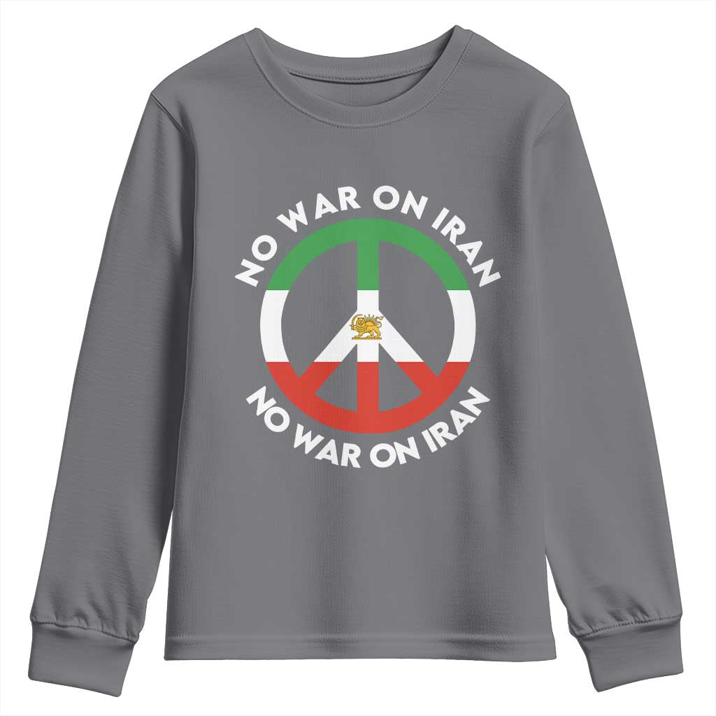 No War On Iran Peace Symbol Youth Sweatshirt Iranian Lion Emblem Anti War Protest