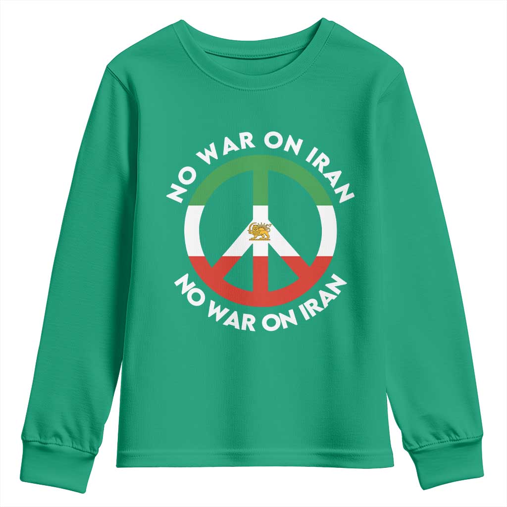 No War On Iran Peace Symbol Youth Sweatshirt Iranian Lion Emblem Anti War Protest
