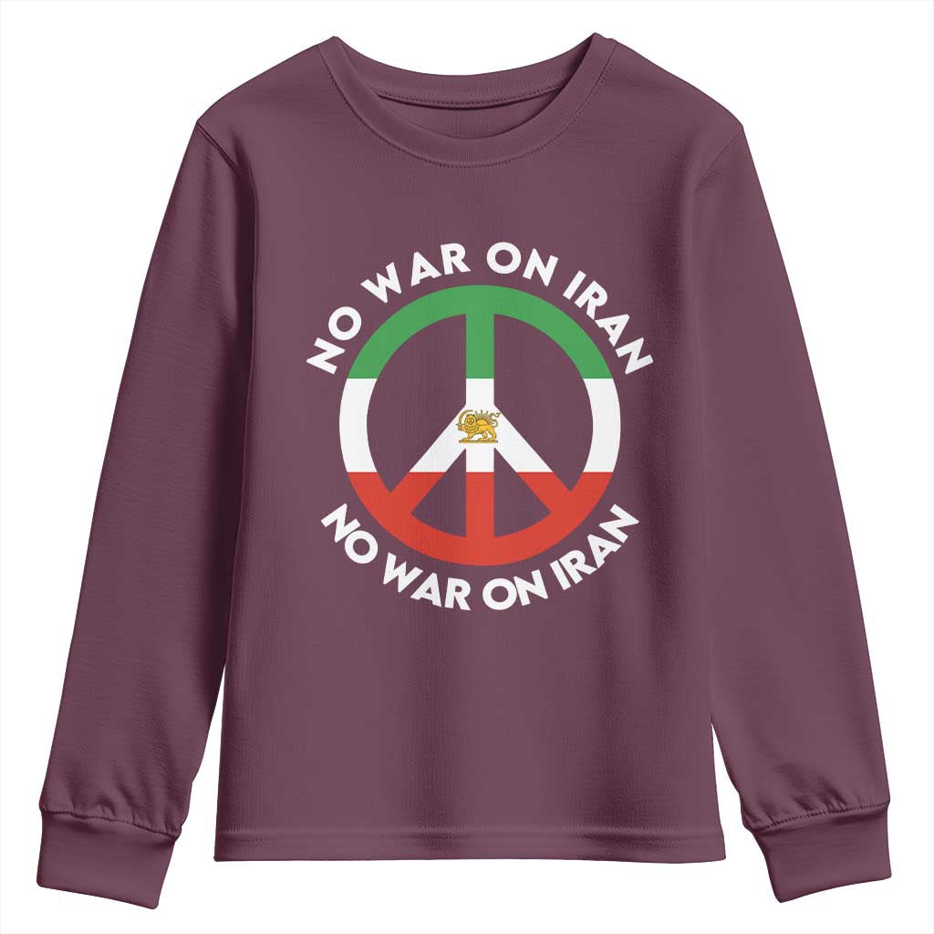 No War On Iran Peace Symbol Youth Sweatshirt Iranian Lion Emblem Anti War Protest
