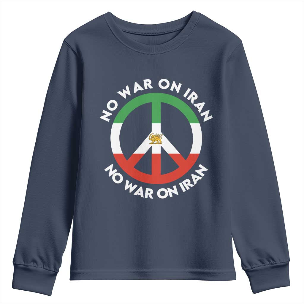 No War On Iran Peace Symbol Youth Sweatshirt Iranian Lion Emblem Anti War Protest
