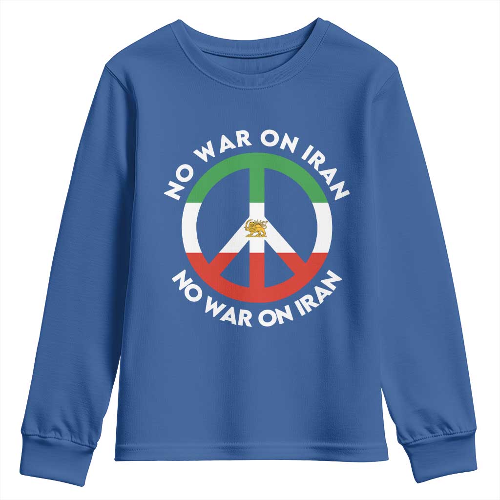 No War On Iran Peace Symbol Youth Sweatshirt Iranian Lion Emblem Anti War Protest