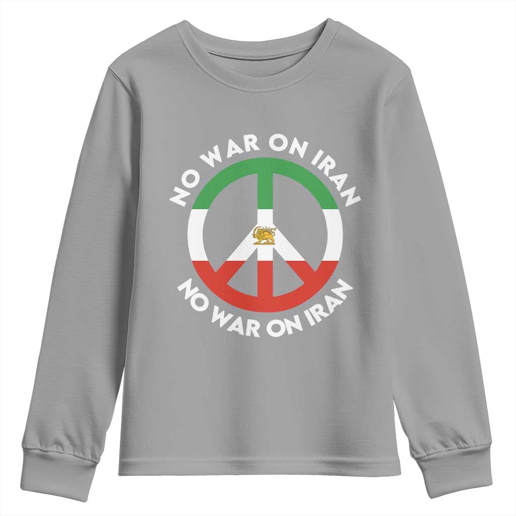 No War On Iran Peace Symbol Youth Sweatshirt Iranian Lion Emblem Anti War Protest