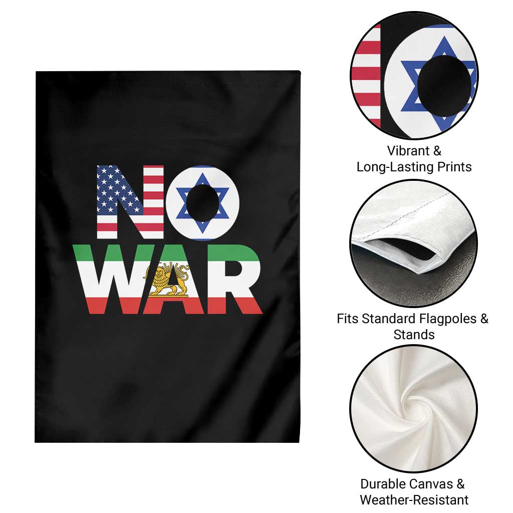 No War USA Israel Iran Flags Garden Flag Anti War Protest Political Statement