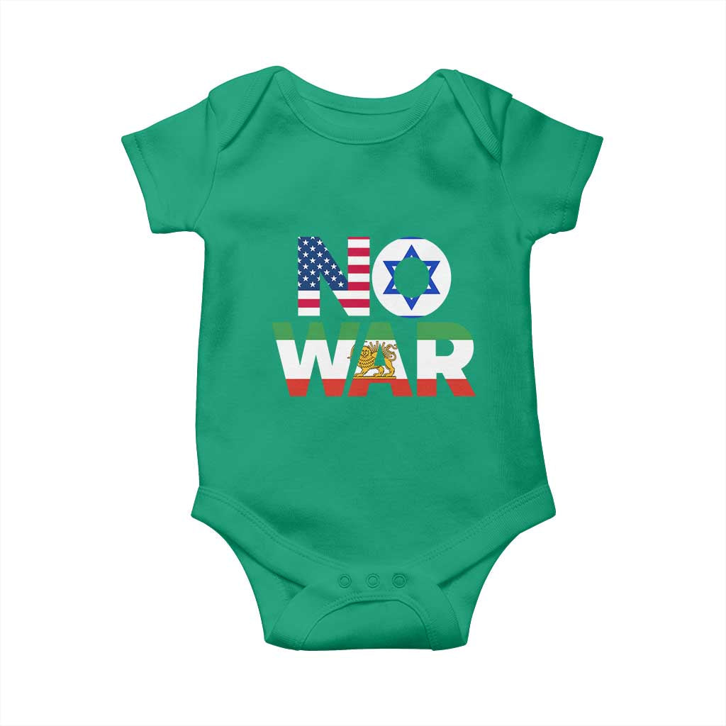 No War USA Israel Iran Flags Baby Onesie Anti War Protest Political Statement